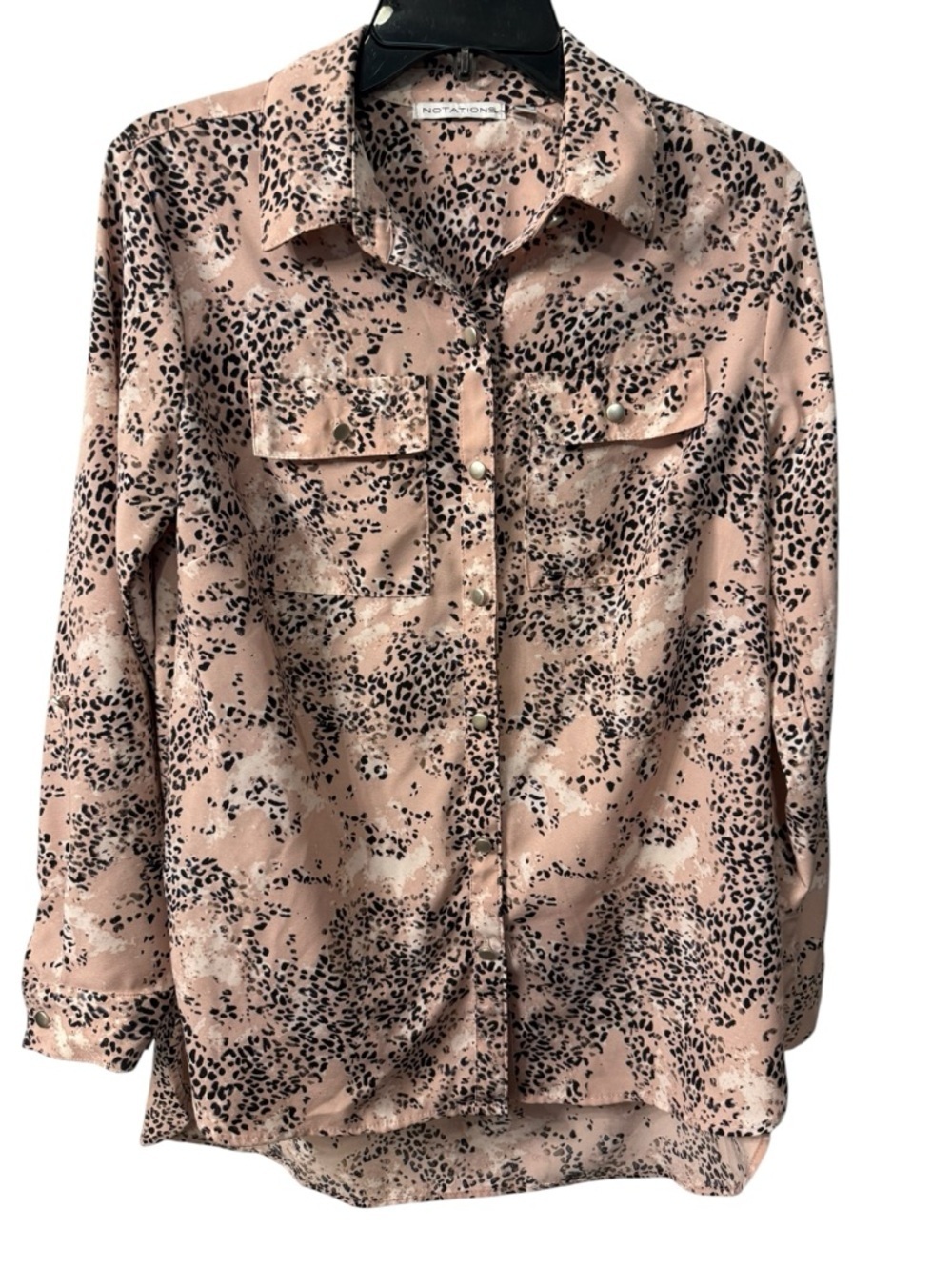 Women’s Notations button down blouse light pink with animal print Size Small